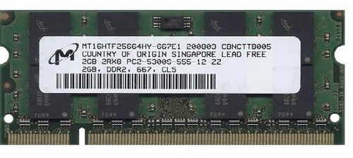 Arbeitspeicher 1x 2GB Micron SO-DIMM DDR2 800MHz PC2-6400 | MT16HTF25664HY-800