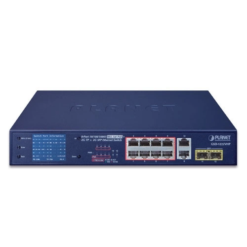 Schalter Planet GSD-1222VHP 8x 1Gb 2x SFP 120 W PoE+