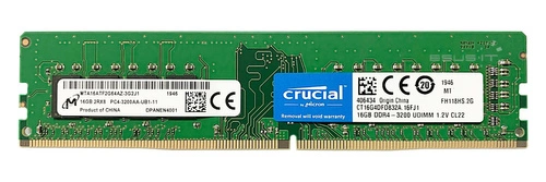 Arbeitspeicher 1x 16GB Micron NON-ECC UNBUFFERED DDR4 3200MHz PC4-25600 UDIMM | MTA16ATF2G64AZ-3G2