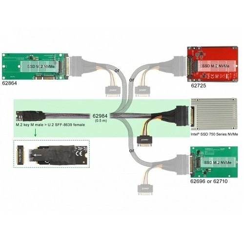 Delock M.2 Key M zu U.2 SFF-8639 NVMe Adapter mit 0.5m Kabel | 62984
