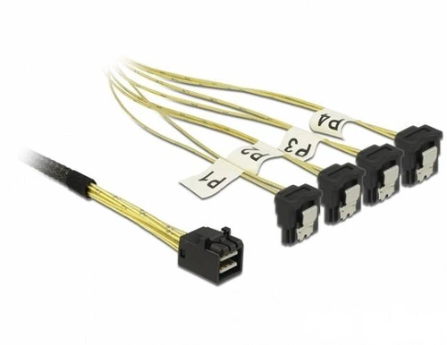Delock Kabel (85684) Mini SAS HD SFF-8643 | 4 x SATA 7 Pin gewinkelt 0,5m.| 85684