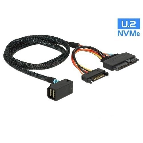 Delock Kabel SFF-8643 Stecker gewinkelt > U.2 SFF-8639 Buchse + SATA Stromanschluss 0.75m |  84822