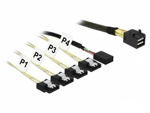 Delock Kabel (83320) Mini SAS HD SFF-8643 | 4 x SATA 7 Pin Reverse + Sideband 0,5 m.| 83320